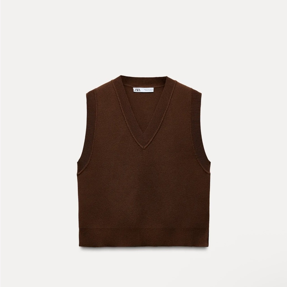 NWT ZARA Sleeveless Knit Sweater Vest, Brown, size S